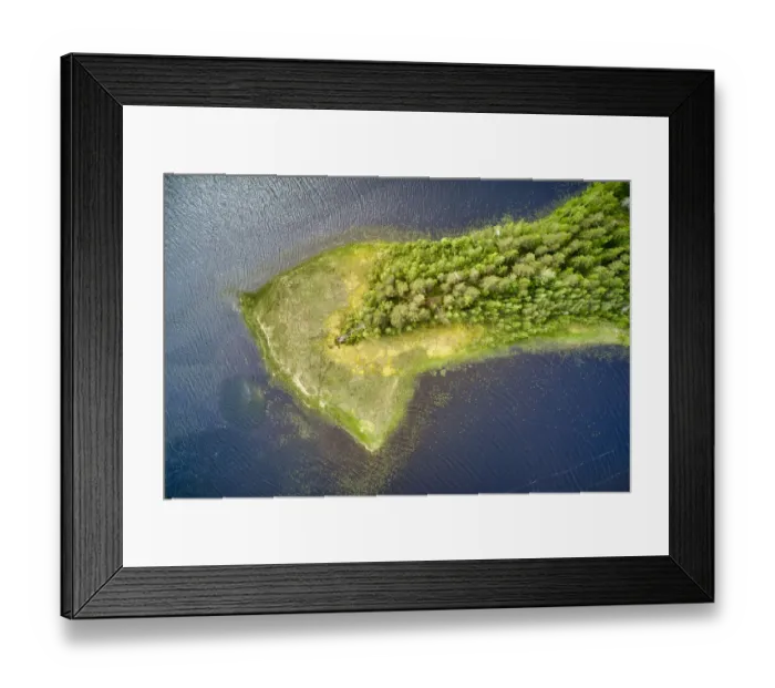 Framed Print : Finlandia, Savonlinna, aerial view, peninsula in a lake
