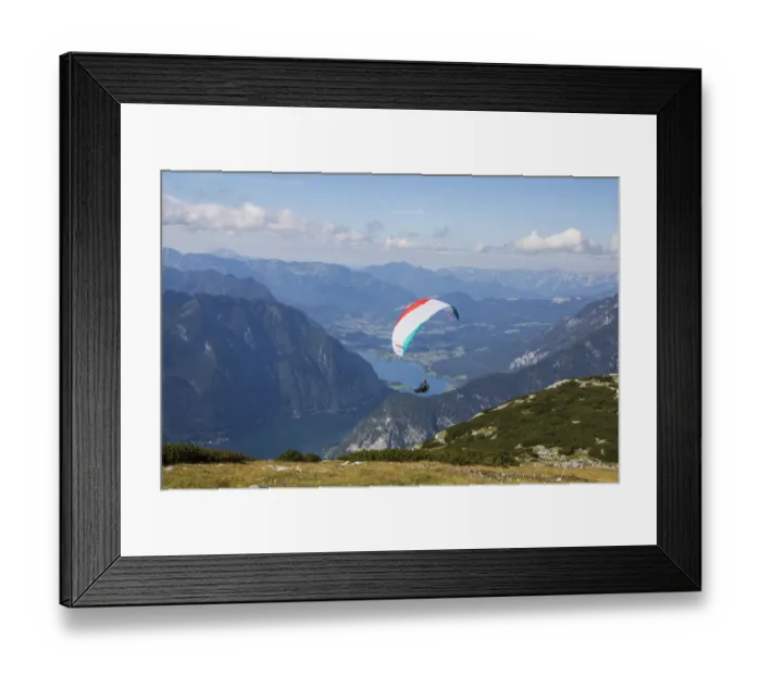Framed Print : Europe, Austria, Dachstein, Paraglider soaring above Lake Hallstatt Framed Print : Europe, Austria, Dachstein, Paraglider soaring above Lake Hallstatt