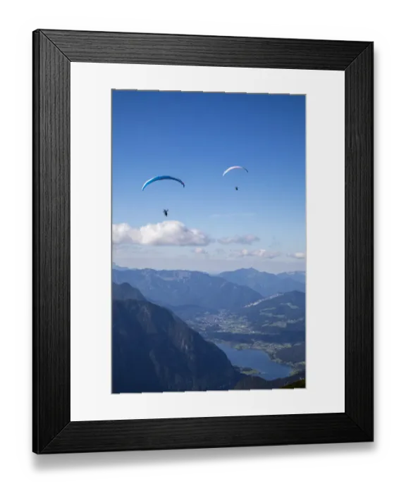 Framed Print : Europe, Austria, Dachstein, Paragliders as they soar above Lake Hallstatt Framed Print : Europe, Austria, Dachstein, Paragliders as they soar above Lake Hallstatt