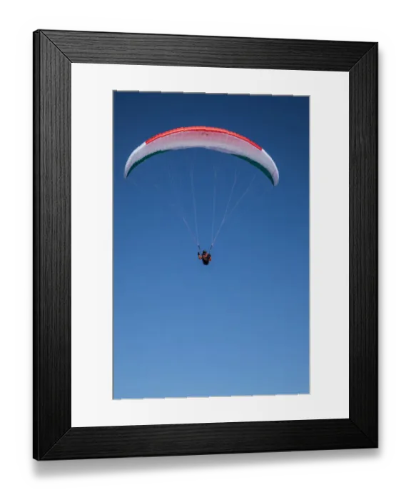 Framed Print : Europe, Austria, Dachstein, Paraglider soaring above Lake Hallstatt