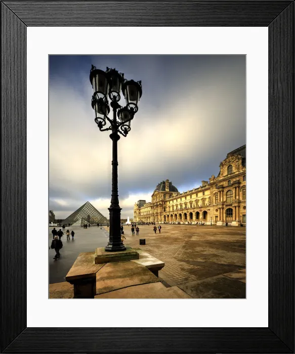 Framed Print : Pyramid and courtyard to the Louvre in Paris, France