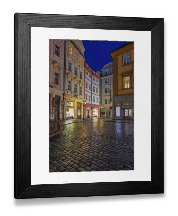 Framed Print : Narrow wet cobblestone streets in Old Town in Prague, Czech Republic Framed Print : Narrow wet cobblestone streets in Old Town in Prague, Czech Republic