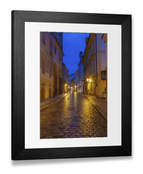 Framed Print : Narrow wet cobblestone streets in Old Town in Prague, Czech Republic Framed Print : Narrow wet cobblestone streets in Old Town in Prague, Czech Republic