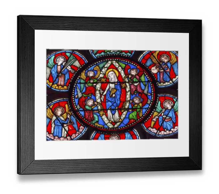 Framed Print : Virgin Mary, Angels stained glass, Notre Dame Cathedral, Paris, France Framed Print : Virgin Mary, Angels stained glass, Notre Dame Cathedral, Paris, France