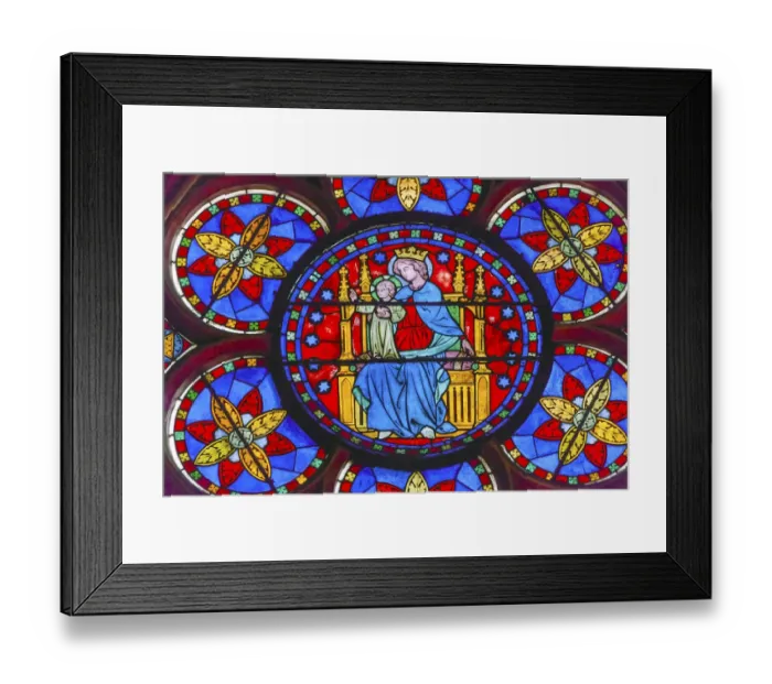 Framed Print : Virgin Mary, Jesus Christ stained glass, Notre Dame Cathedral, Paris, France