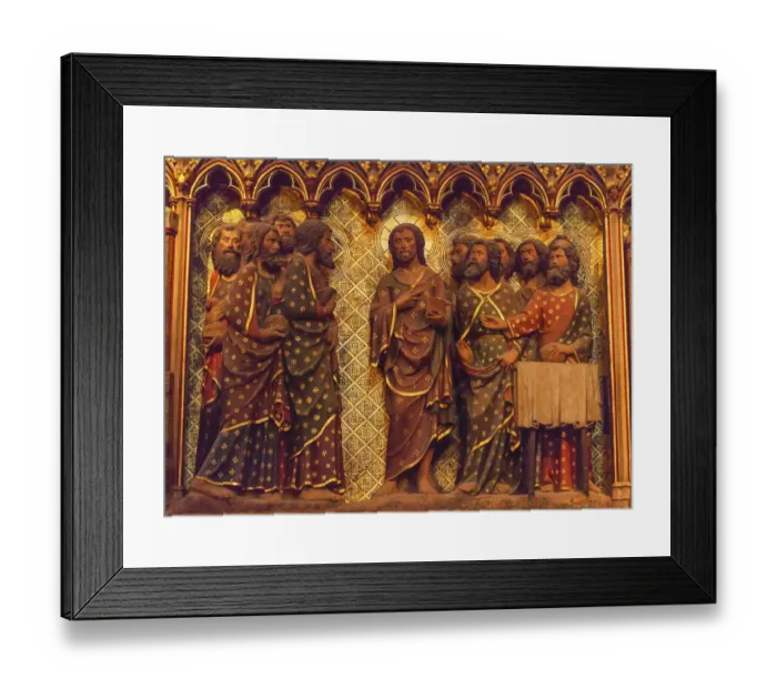 Framed Print : Jesus Christ Twelve Disciples Wooden Panel statues Sculpture, Notre Dame Cathedral, Paris