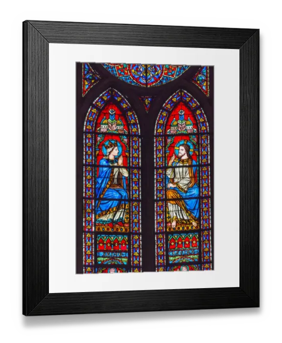 Framed Print : Jesus Christ Mary stained glass, Notre Dame Cathedral, Paris, France Framed Print : Jesus Christ Mary stained glass, Notre Dame Cathedral, Paris, France