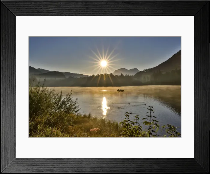 Framed Print : Europe, Germany, Bavaria, Ramsau bei Berchtesgaden, Fishing on Lake Hintersee in Early Framed Print : Europe, Germany, Bavaria, Ramsau bei Berchtesgaden, Fishing on Lake Hintersee in Early