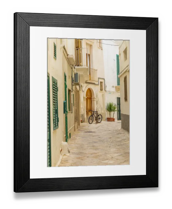 Framed Print : Italy, Apulia, Metropolitan City of Bari, Monopoli. Narrow street between buildings