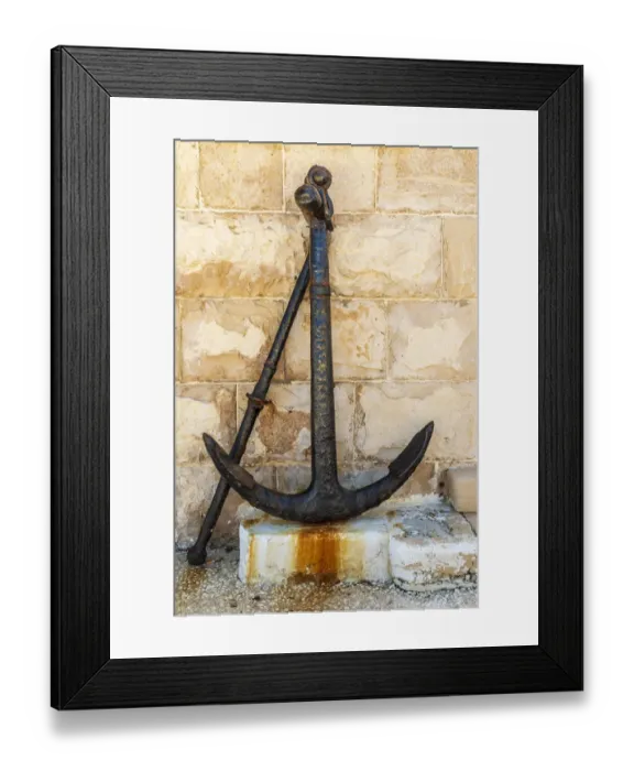 Framed Print : Italy, Apulia, Metropolitan City of Bari, Giovinazzo. Old rusted anchor in front of a