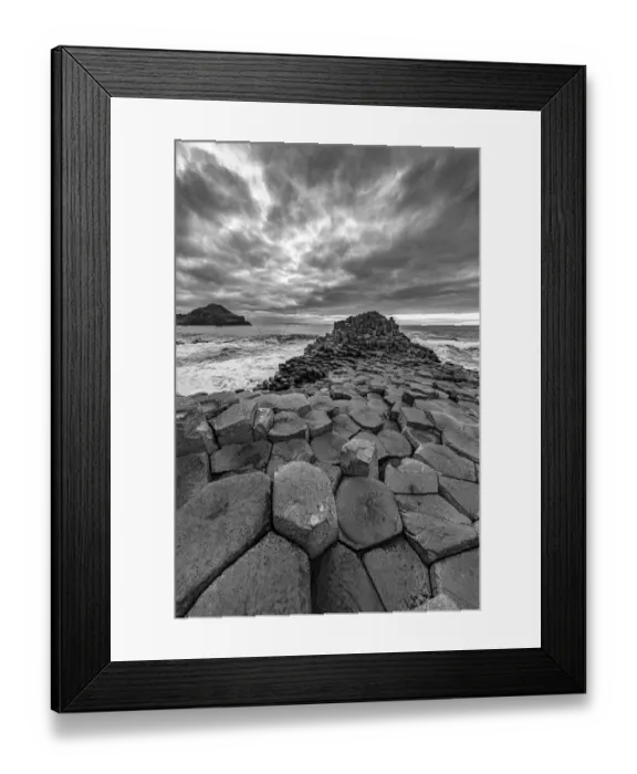 Framed Print : Interlocking basalt columns at sunset at the Giants Causeway near Bushmills