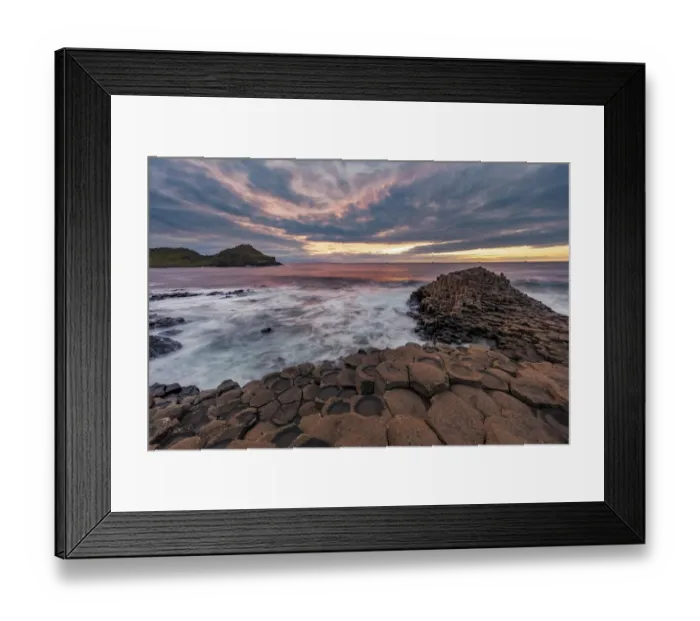 Framed Print : Interlocking basalt columns at sunset at the Giants Causeway near Bushmills Framed Print : Interlocking basalt columns at sunset at the Giants Causeway near Bushmills