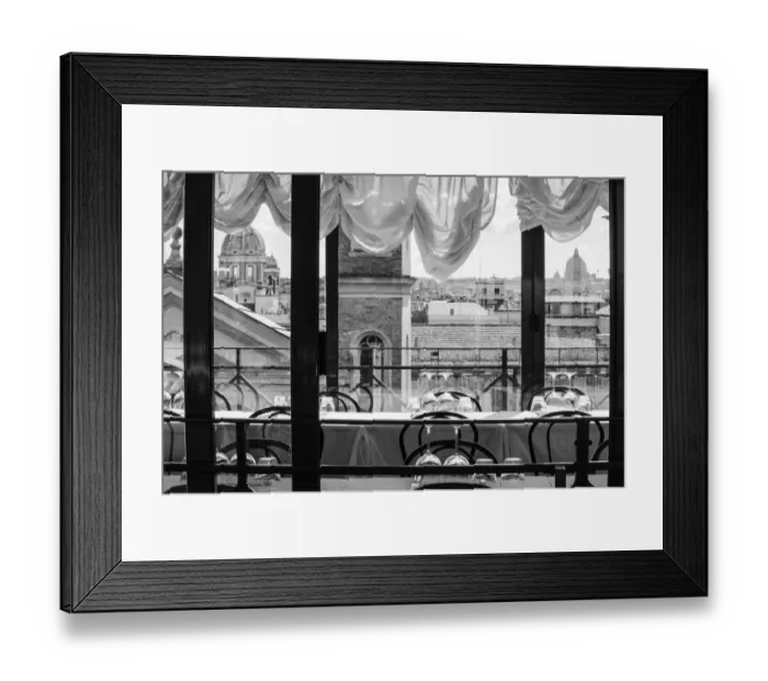 Framed Print : Italy, Rome. Scene of skyline and St. Peters dome from restaurant on Viale della Framed Print : Italy, Rome. Scene of skyline and St. Peters dome from restaurant on Viale della