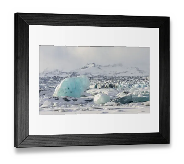 Framed Print : Northern shore of glacial lagoon Jokulsarlon with glacier Breidamerkurjokull in Framed Print : Northern shore of glacial lagoon Jokulsarlon with glacier Breidamerkurjokull in