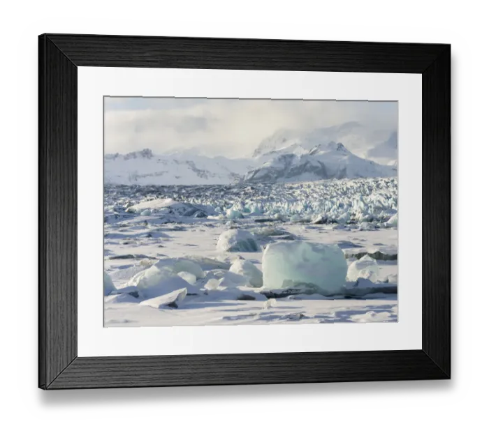 Framed Print : Northern shore of glacial lagoon Jokulsarlon with glacier Breidamerkurjokull in Framed Print : Northern shore of glacial lagoon Jokulsarlon with glacier Breidamerkurjokull in