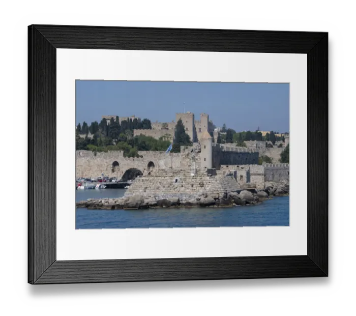Framed Print : Greece, Rhodes. Aegean Sea harbor view of the walled medieval Old Town. UNESCO Framed Print : Greece, Rhodes. Aegean Sea harbor view of the walled medieval Old Town. UNESCO