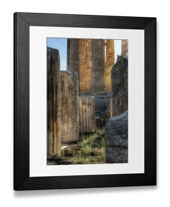 Framed Print : Details of columns on the Parthenon on the Acropolis in Athens, Greece