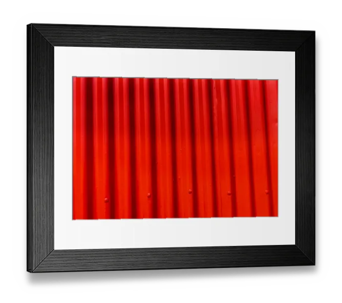 Framed Print : Bright red orange Corrugated Lead, Metal abstract Patterns Background, Reykjavik, Iceland