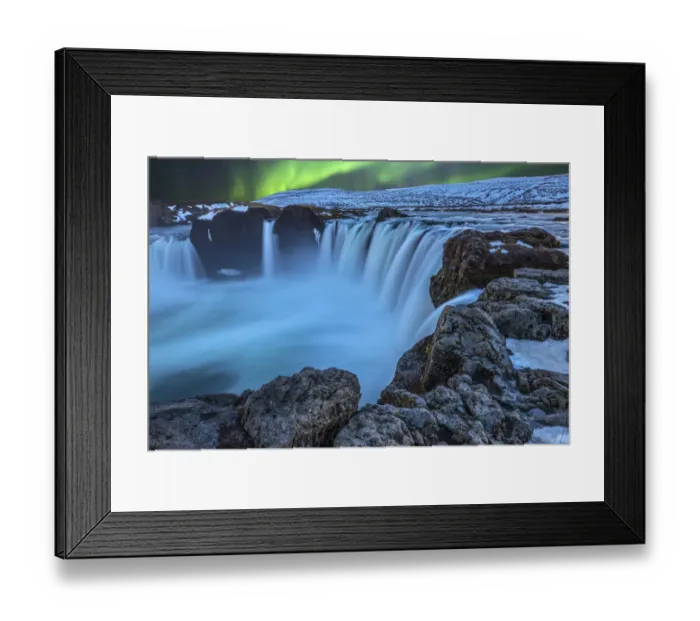 Framed Print : Iceland. Aurora borealis and the Godafoss Waterfall
