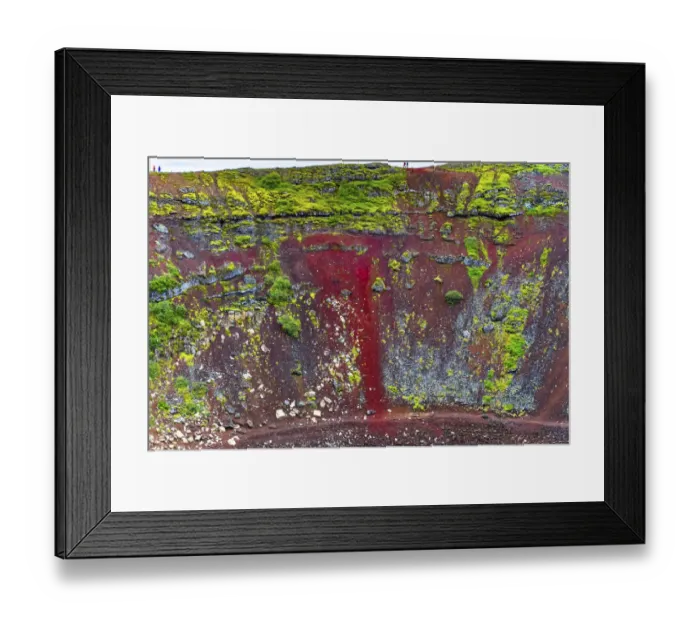 Framed Print : Red Volcanic Soil green Moss Kerio Volcano Crater blue Lake Golden Falls Golden Circle
