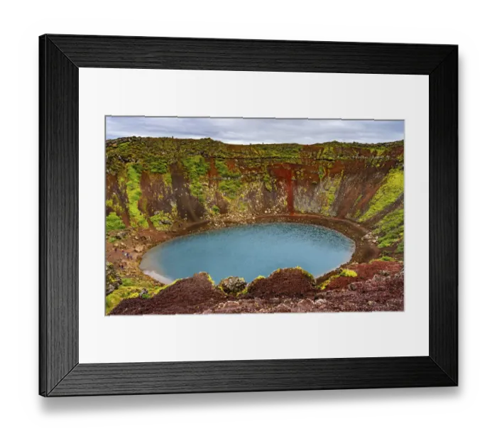 Framed Print : Red green Kerio Volcano Crater blue Lake Golden Falls Golden Circle, Iceland Framed Print : Red green Kerio Volcano Crater blue Lake Golden Falls Golden Circle, Iceland