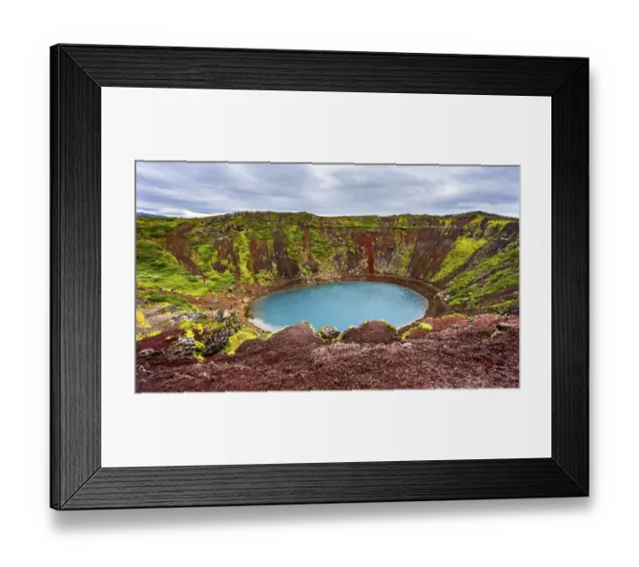 Framed Print : Red green Kerio Volcano Crater blue Lake Golden Falls Golden Circle, Iceland Framed Print : Red green Kerio Volcano Crater blue Lake Golden Falls Golden Circle, Iceland