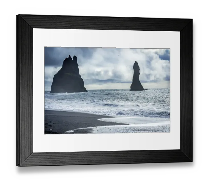 Framed Print : Black sand beach, South Shore, Iceland. Sand is black obsidian