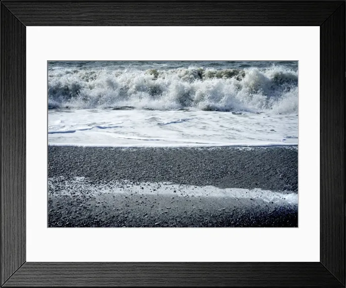Framed Print : Waves Reynisfjara Black Sand Beach, South Shore, Iceland. Sand is black obsidian