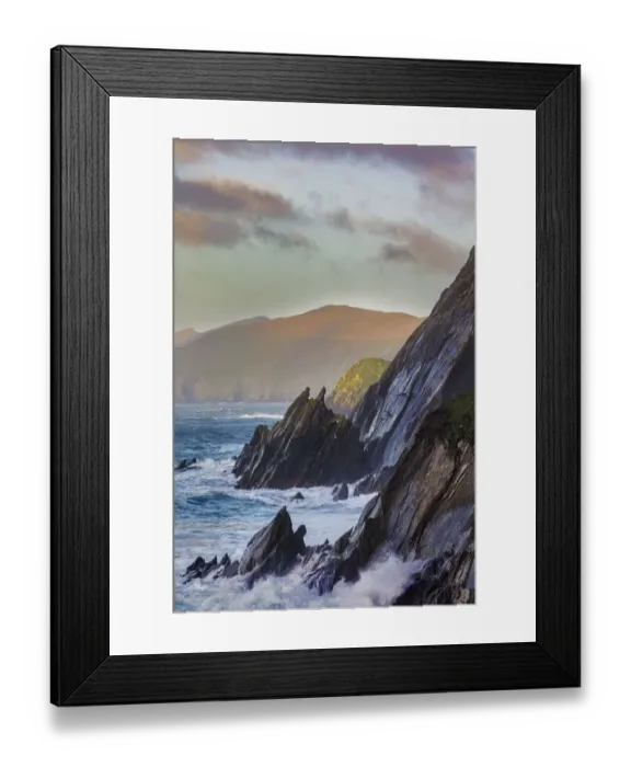 Framed Print : Waves crash into cliffs on Dunmore Head with Blasket Islands on the Dingle Peninsula Framed Print : Waves crash into cliffs on Dunmore Head with Blasket Islands on the Dingle Peninsula