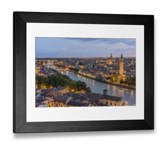 Framed Print : Italy, Verona. Looking Down From Castello San Pietro at Twilight Framed Print : Italy, Verona. Looking Down From Castello San Pietro at Twilight