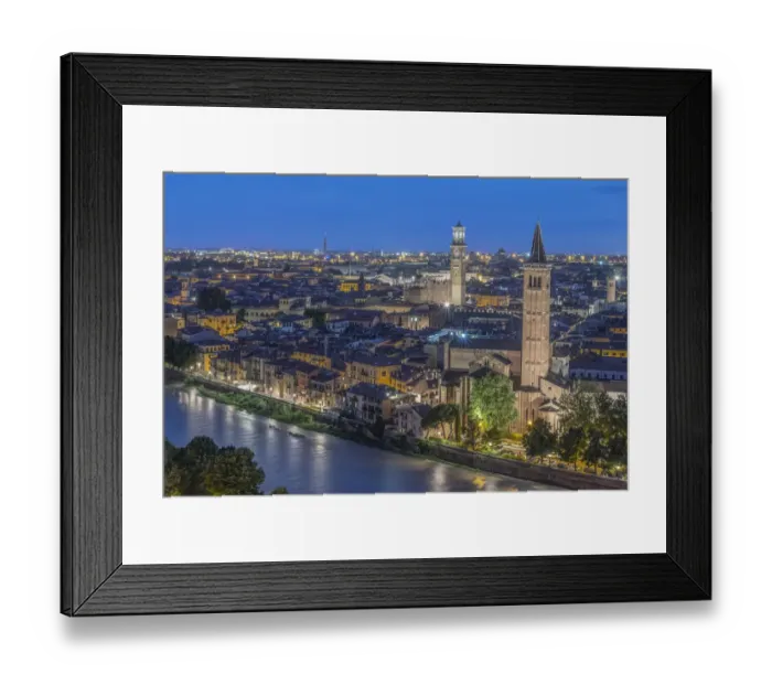 Framed Print : Italy, Verona. Looking Down From Castello San Pietro at Twilight Framed Print : Italy, Verona. Looking Down From Castello San Pietro at Twilight