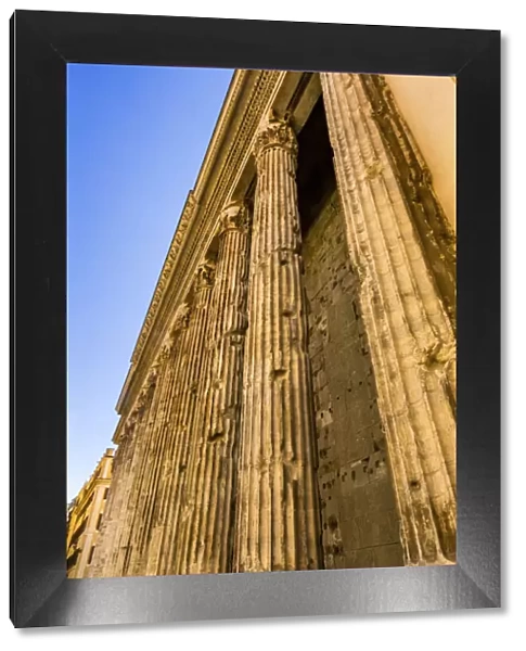 Temple of Hadrian Columns Colonnade Now Stock Exchange, Rome, Italy. Temple built 145 AD