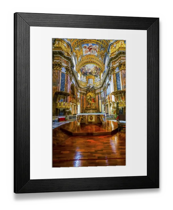 Framed Print : Altar Frescos Wood Floor Basilica Saint Ambrogio Carlo al Corso Basilica Church, Rome