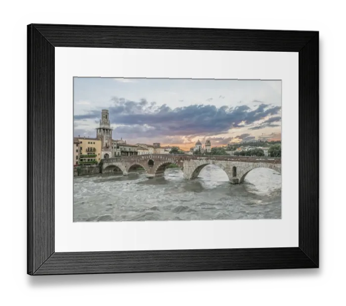 Framed Print : Italy, Verona. Ponte Pietra (Roman Bridge) at Sunset Framed Print : Italy, Verona. Ponte Pietra (Roman Bridge) at Sunset