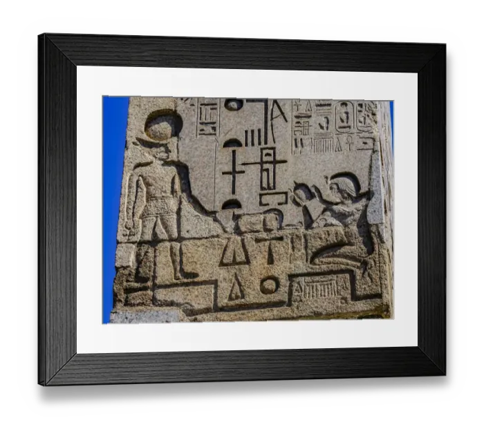 Framed Print : Egyptian Figures Hieroglyphics Obelisk Piazza Popolo, Rome, Italy