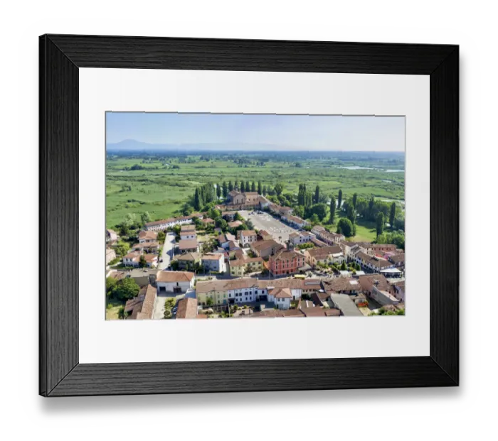 Framed Print : Italy, Mantova, Le Grazie village, Basilica and square, Mincio river valley in Framed Print : Italy, Mantova, Le Grazie village, Basilica and square, Mincio river valley in