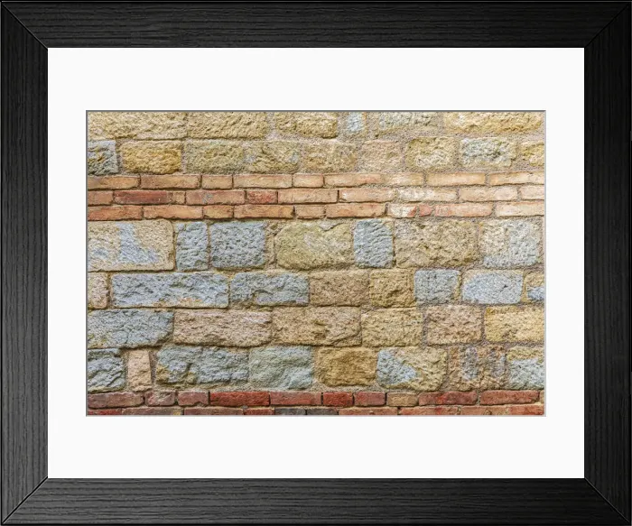 Framed Print : Italy, Sicily, Palermo Province, A stone wall with brick inlay in the town of Gangi