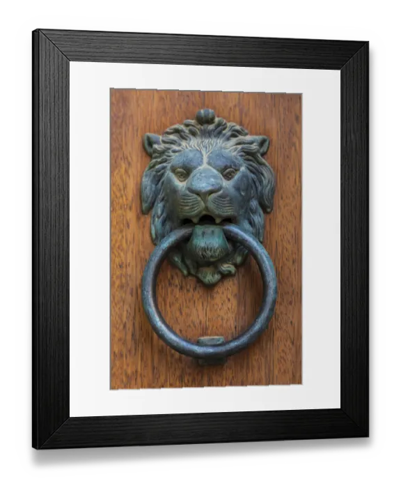 Framed Print : Italy, Sicily, Messina Province, Caronia. A bronze door knocker in the shape of a lion Framed Print : Italy, Sicily, Messina Province, Caronia. A bronze door knocker in the shape of a lion