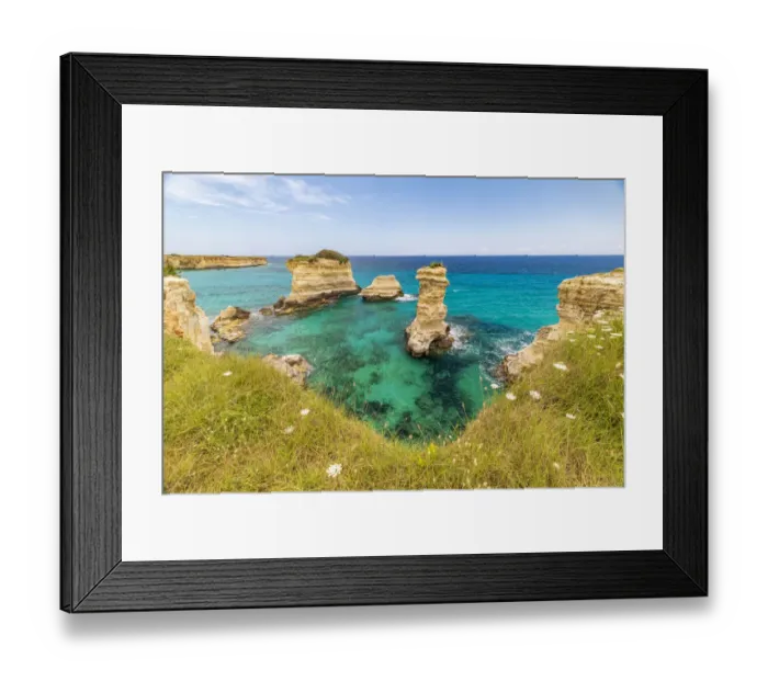 Framed Print : Italy, Apulia, Province of Lecce, Melendugno. The Faraglioni (limestone stacks Framed Print : Italy, Apulia, Province of Lecce, Melendugno. The Faraglioni (limestone stacks