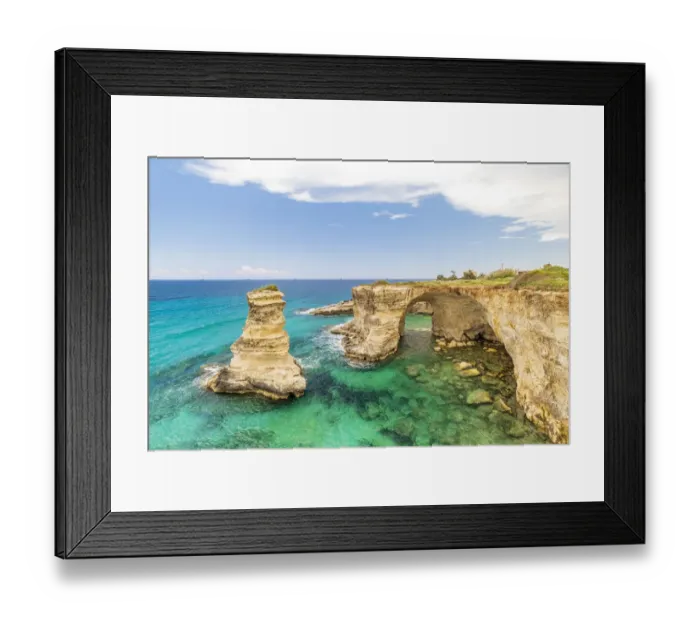 Framed Print : Italy, Apulia, Province of Lecce, Melendugno. The Faraglioni (limestone stacks Framed Print : Italy, Apulia, Province of Lecce, Melendugno. The Faraglioni (limestone stacks