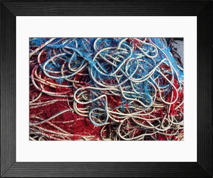 Framed Print : Italy, Apulia, Province of Lecce, Gallipoli. Texture detail of fishing nets in red, white Framed Print : Italy, Apulia, Province of Lecce, Gallipoli. Texture detail of fishing nets in red, white