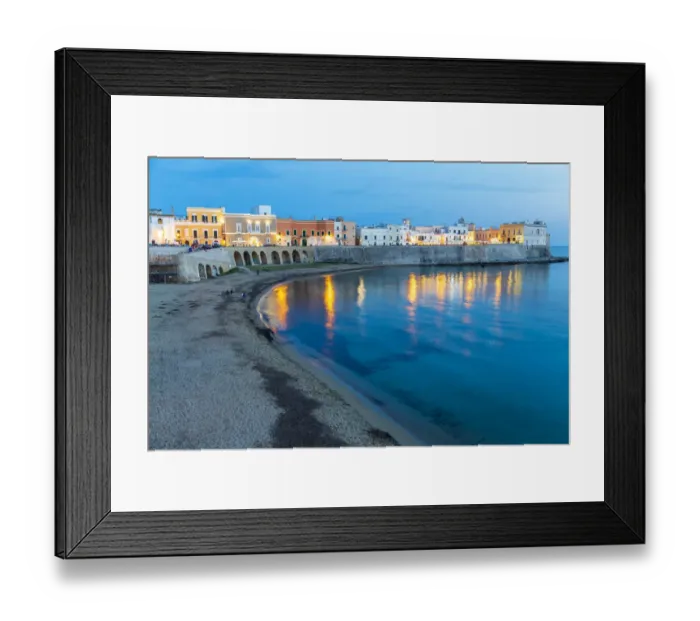 Framed Print : Italy, Apulia, Province of Lecce, Gallipoli. Beach and old town section over the Ionian Framed Print : Italy, Apulia, Province of Lecce, Gallipoli. Beach and old town section over the Ionian