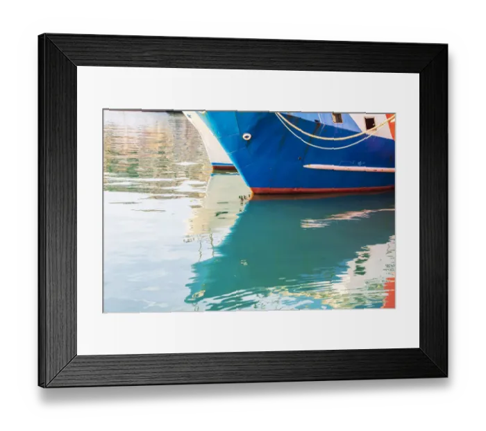Framed Print : Italy, Sicily, Agrigento Province, Sciacca. Reflection of a fishing boat in the harbor of Framed Print : Italy, Sicily, Agrigento Province, Sciacca. Reflection of a fishing boat in the harbor of