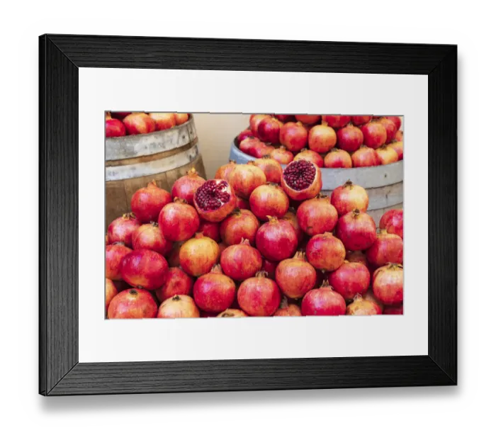 Framed Print : Italy, Sicily, Trapani Province, Trapani. Pomegranates for sale at the market in Trapani