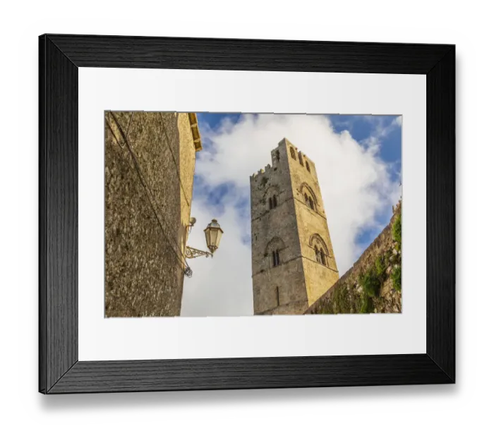 Framed Print : Italy, Sicily, Trapani Province, Erice. The Torre campanaria del Duomo dell Framed Print : Italy, Sicily, Trapani Province, Erice. The Torre campanaria del Duomo dell