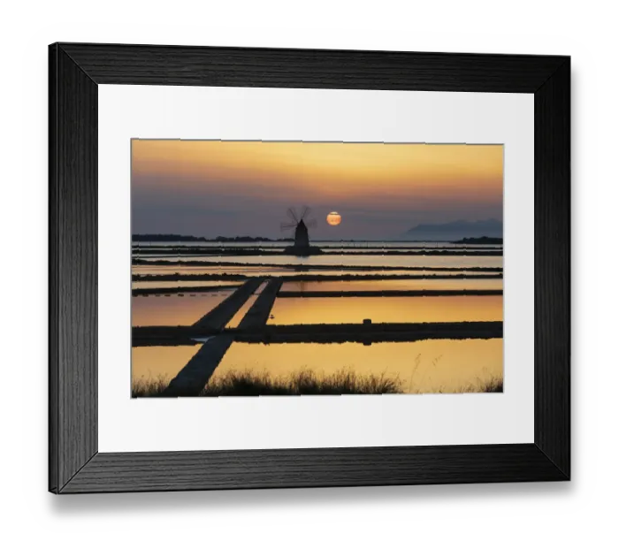 Framed Print : Italy, Sicily, Trapani Province, Marsala. Wind mills at the salt evaporation ponds in Framed Print : Italy, Sicily, Trapani Province, Marsala. Wind mills at the salt evaporation ponds in