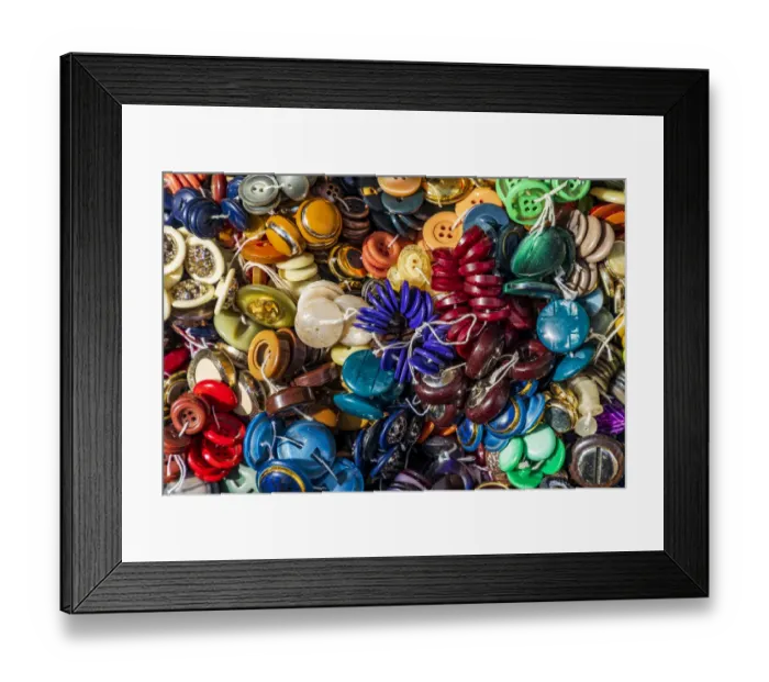 Framed Print : Italy, Apulia, Metropolitan City of Bari, Locorotondo. Buttons for sale in an outdoor