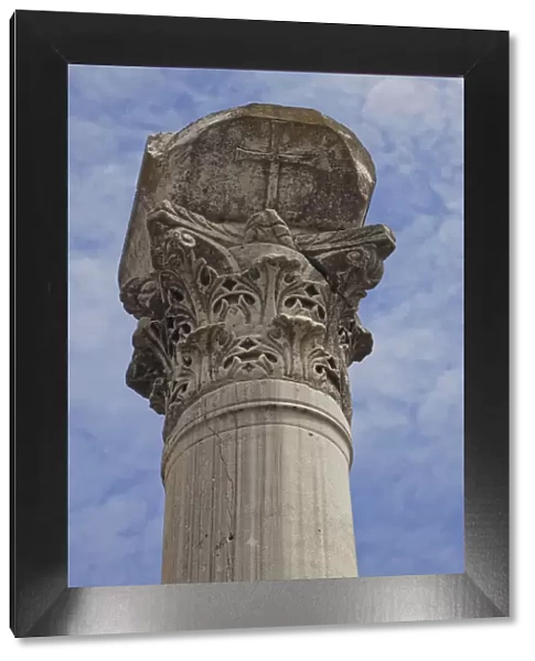 Greece, Philippi. Corinthian column at ancient ruins of Basilica