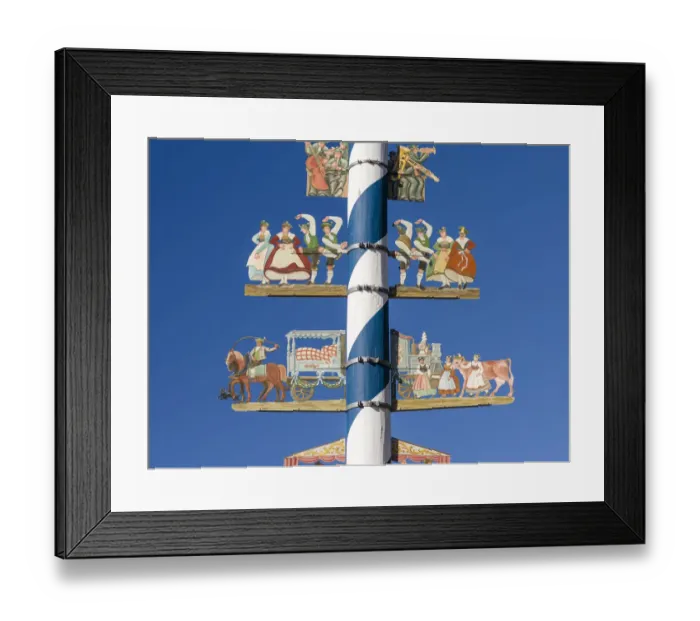 Framed Print : Traditional Bavarian maypole (Maibaum). Village Schliersee in the Bavarian Alps, Bavaria