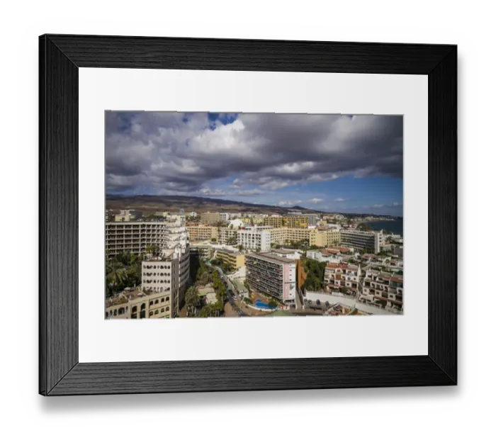 Framed Print : Spain, Canary Islands, Gran Canaria Island, Playa del Ingles, high angle view of town Framed Print : Spain, Canary Islands, Gran Canaria Island, Playa del Ingles, high angle view of town